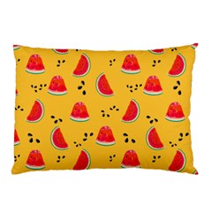 Slices Of Juicy Red Watermelon On A Yellow Background Pillow Case