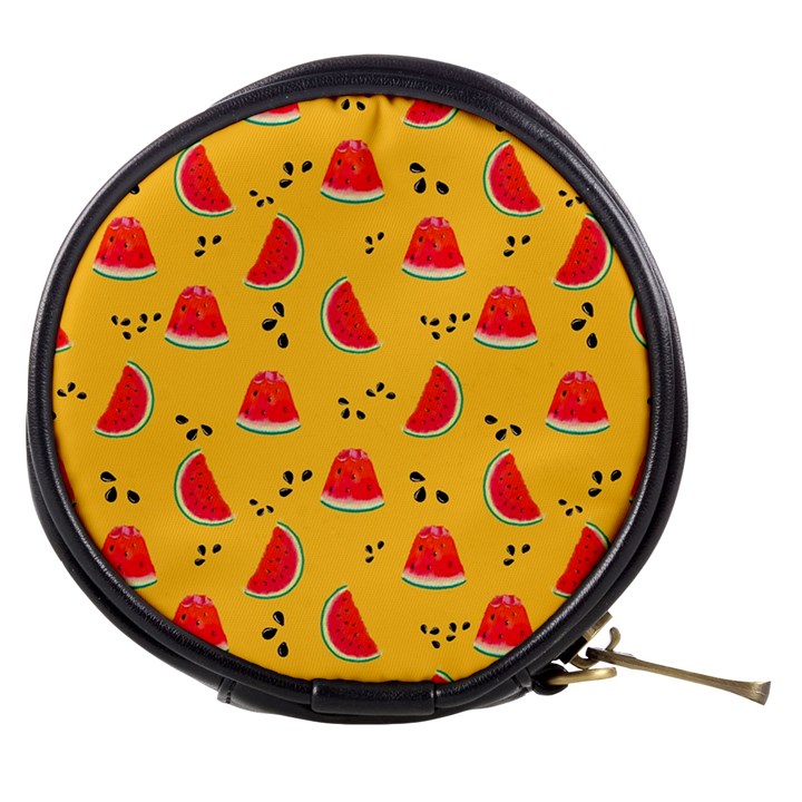 Slices Of Juicy Red Watermelon On A Yellow Background Mini Makeup Bag