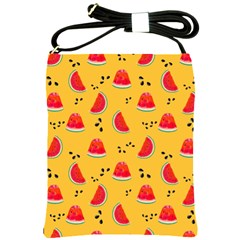 Slices Of Juicy Red Watermelon On A Yellow Background Shoulder Sling Bag