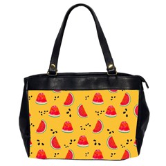 Slices Of Juicy Red Watermelon On A Yellow Background Oversize Office Handbag (2 Sides)