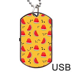 Slices Of Juicy Red Watermelon On A Yellow Background Dog Tag USB Flash (One Side)