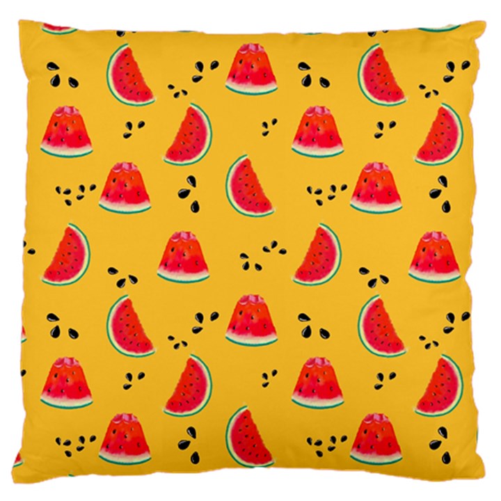 Slices Of Juicy Red Watermelon On A Yellow Background Large Cushion Case (One Side)