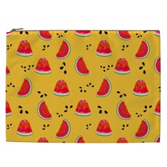 Slices Of Juicy Red Watermelon On A Yellow Background Cosmetic Bag (xxl)