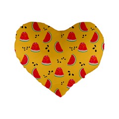 Slices Of Juicy Red Watermelon On A Yellow Background Standard 16  Premium Heart Shape Cushions