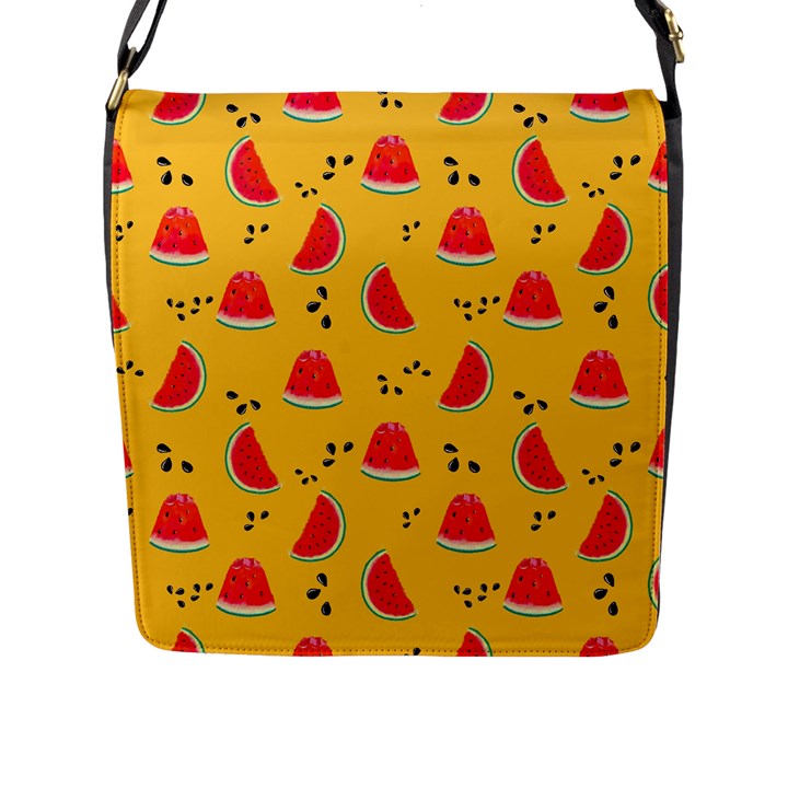 Slices Of Juicy Red Watermelon On A Yellow Background Flap Closure Messenger Bag (L)