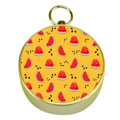 Slices Of Juicy Red Watermelon On A Yellow Background Gold Compasses