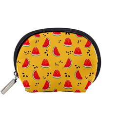 Slices Of Juicy Red Watermelon On A Yellow Background Accessory Pouch (Small)