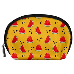 Slices Of Juicy Red Watermelon On A Yellow Background Accessory Pouch (large) by SychEva