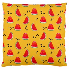 Slices Of Juicy Red Watermelon On A Yellow Background Large Flano Cushion Case (two Sides) by SychEva