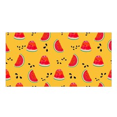 Slices Of Juicy Red Watermelon On A Yellow Background Satin Shawl