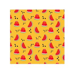 Slices Of Juicy Red Watermelon On A Yellow Background Small Satin Scarf (Square)