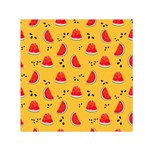 Slices Of Juicy Red Watermelon On A Yellow Background Small Satin Scarf (Square) Front