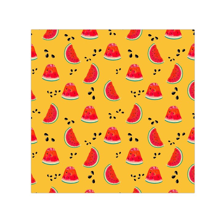 Slices Of Juicy Red Watermelon On A Yellow Background Small Satin Scarf (Square)