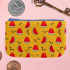 Slices Of Juicy Red Watermelon On A Yellow Background Large Coin Purse