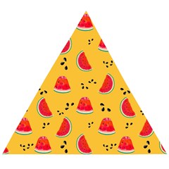 Slices Of Juicy Red Watermelon On A Yellow Background Wooden Puzzle Triangle