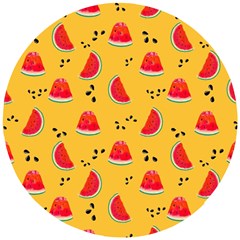 Slices Of Juicy Red Watermelon On A Yellow Background Wooden Puzzle Round