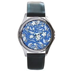 Folk Flowers Pattern Round Metal Watch by Eskimos