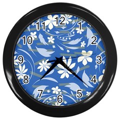 Folk Flowers Pattern Wall Clock (black) by Eskimos