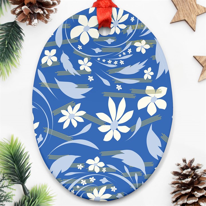 Folk flowers pattern Oval Ornament (Two Sides)