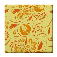 Folk Flowers Pattern Tile Coaster by Eskimos