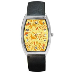 Folk Flowers Pattern Barrel Style Metal Watch