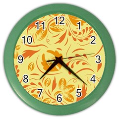 Folk Flowers Pattern Color Wall Clock