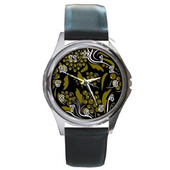 Folk Flowers Pattern  Round Metal Watch