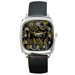 Folk Flowers Pattern  Square Metal Watch by Eskimos