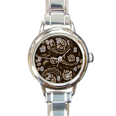 Folk Flowers Pattern  Round Italian Charm Watch by Eskimos