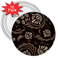 Folk Flowers Pattern  3  Buttons (10 Pack)  by Eskimos