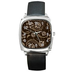 Folk Flowers Pattern  Square Metal Watch by Eskimos