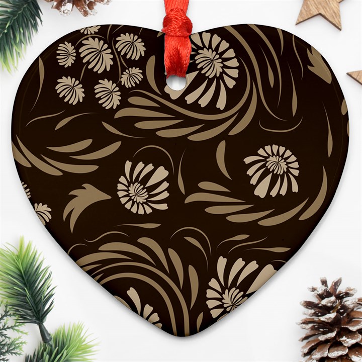 Folk flowers pattern  Heart Ornament (Two Sides)