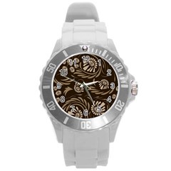 Folk Flowers Pattern  Round Plastic Sport Watch (l) by Eskimos