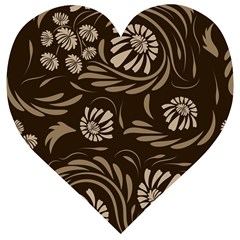 Folk Flowers Pattern  Wooden Puzzle Heart