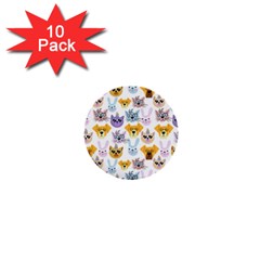 Funny Animal Faces With Glasses On A White Background 1  Mini Buttons (10 Pack)  by SychEva