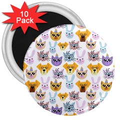 Funny Animal Faces With Glasses On A White Background 3  Magnets (10 Pack)  by SychEva