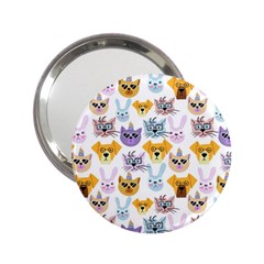 Funny Animal Faces With Glasses On A White Background 2 25  Handbag Mirrors by SychEva