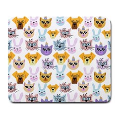 Funny Animal Faces With Glasses On A White Background Large Mousepads by SychEva