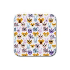 Funny Animal Faces With Glasses On A White Background Rubber Coaster (square)  by SychEva