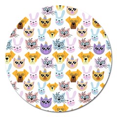 Funny Animal Faces With Glasses On A White Background Magnet 5  (round) by SychEva