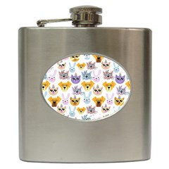 Funny Animal Faces With Glasses On A White Background Hip Flask (6 Oz) by SychEva