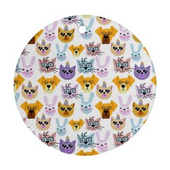 Funny Animal Faces With Glasses On A White Background Round Ornament (two Sides) by SychEva