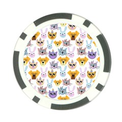 Funny Animal Faces With Glasses On A White Background Poker Chip Card Guard by SychEva