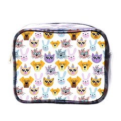 Funny Animal Faces With Glasses On A White Background Mini Toiletries Bag (one Side) by SychEva