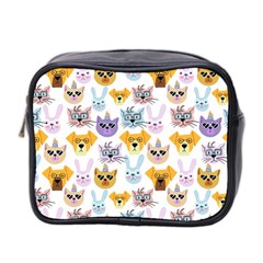 Funny Animal Faces With Glasses On A White Background Mini Toiletries Bag (two Sides) by SychEva