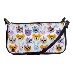 Funny Animal Faces With Glasses On A White Background Shoulder Clutch Bag by SychEva