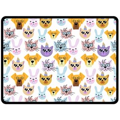 Funny Animal Faces With Glasses On A White Background Fleece Blanket (large)  by SychEva