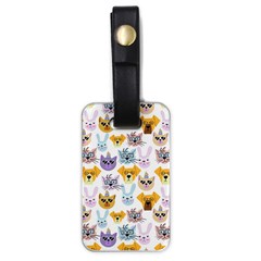 Funny Animal Faces With Glasses On A White Background Luggage Tag (one Side) by SychEva