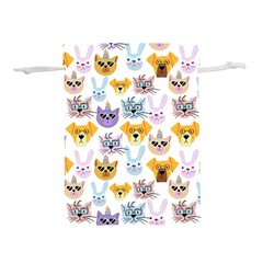 Funny Animal Faces With Glasses On A White Background Lightweight Drawstring Pouch (s) by SychEva