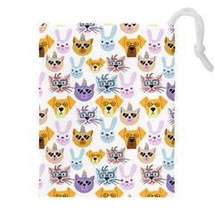 Funny Animal Faces With Glasses On A White Background Drawstring Pouch (4xl) by SychEva